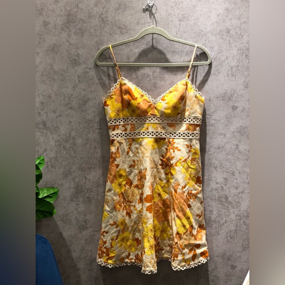 Floral Lace-Trim Slip Dress in Yellow & Orange